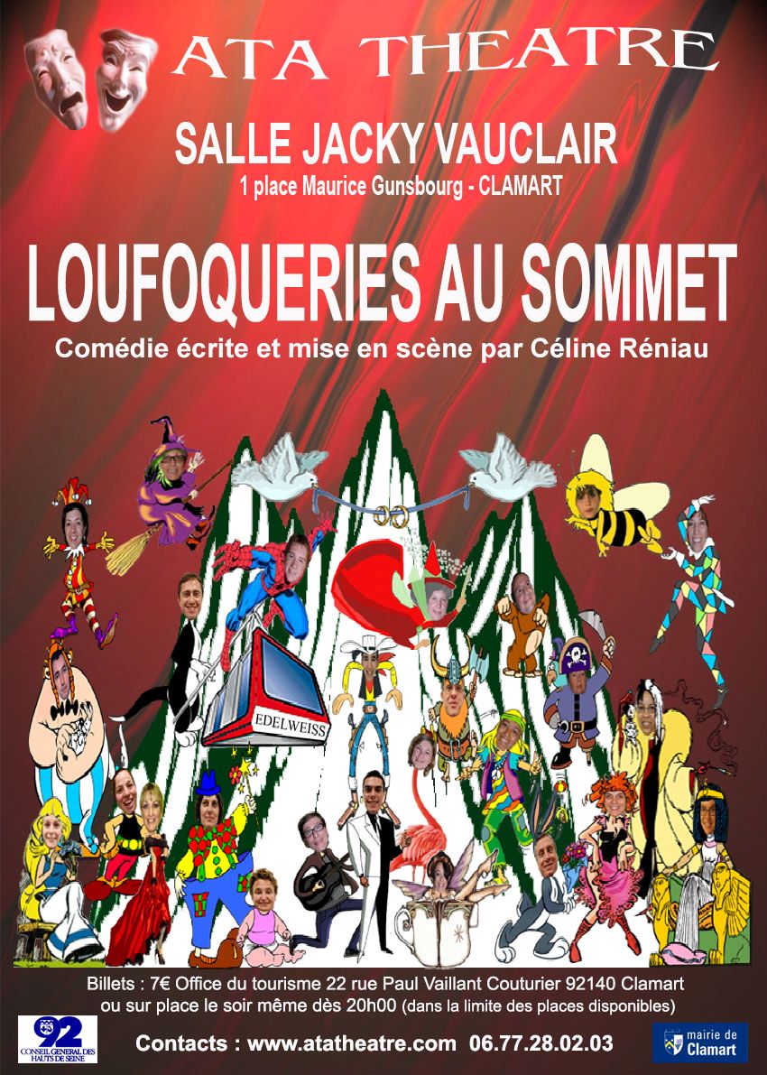 Affiche théâtre Loufoqueries au sommet piece de Céline Réniau